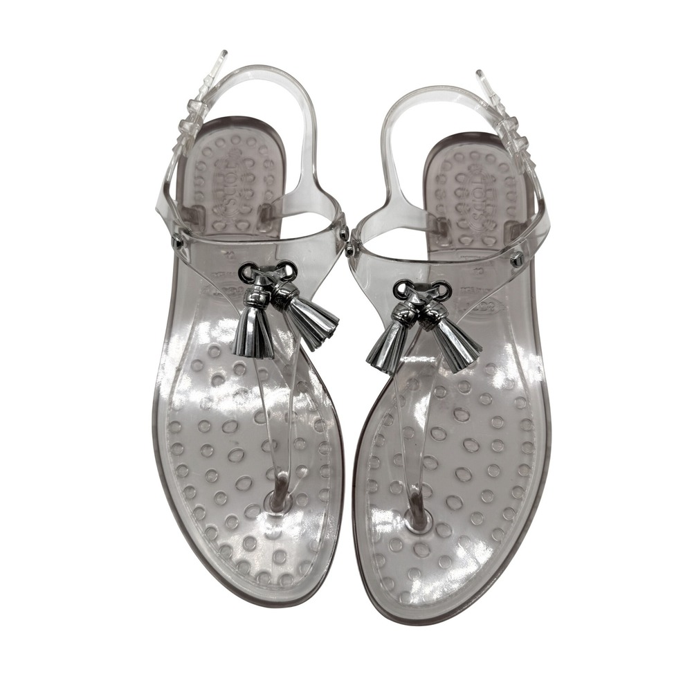 Tod's Jelly Sandals Womens 40 | 10 Grey New Tassel Slingback Thong PVC